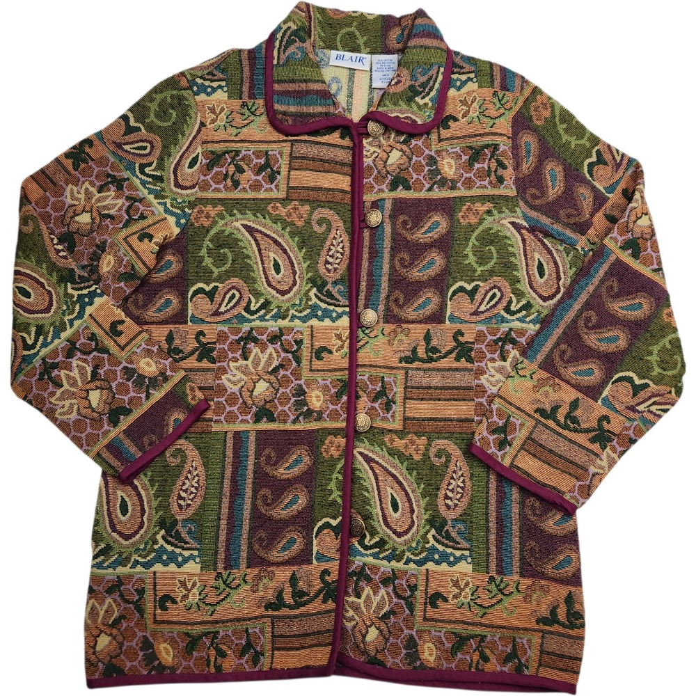 Vintage Blair Tapestry Jacket Medium Multi Paisley Floral Boho Artsy Woven